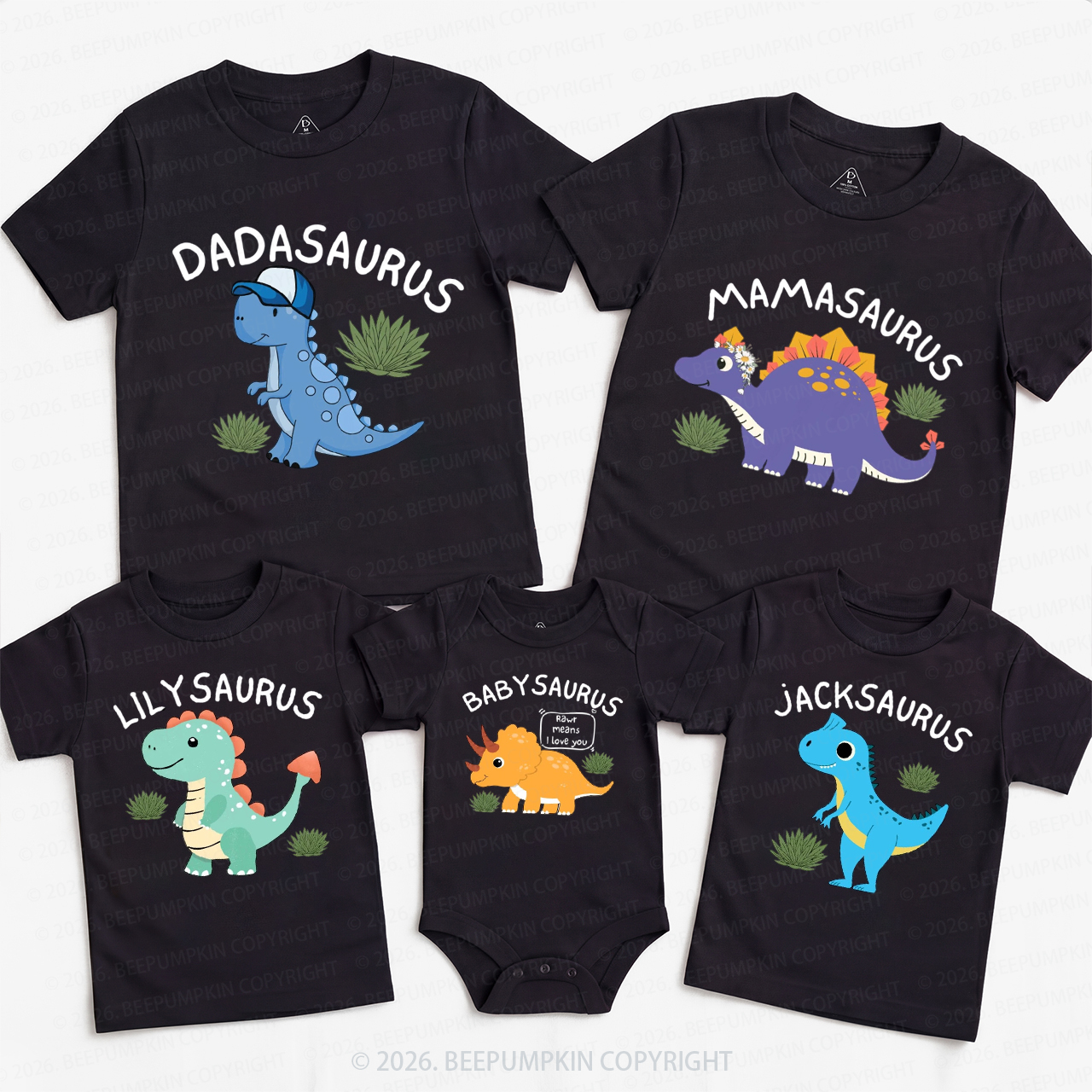 Personalized Cute Dinosaur Family Matching T-Shirts