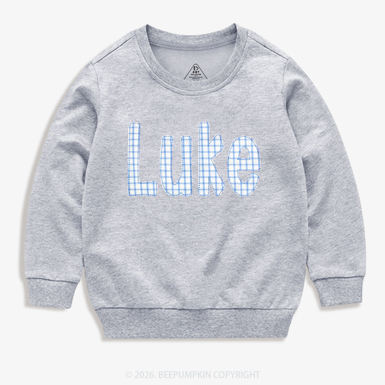 Personalized Plaid Applique Name Kid's Sweatshirt