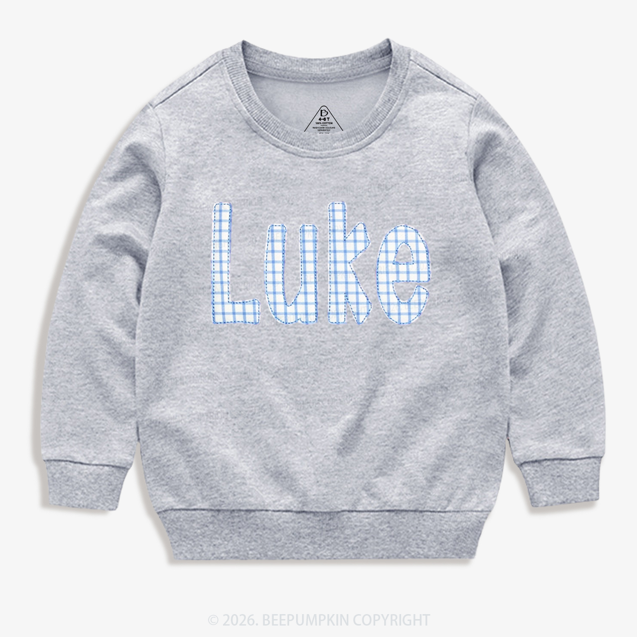 Personalized Plaid Applique Name Kid's Sweatshirt