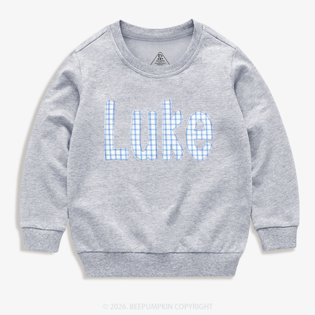 Personalized Plaid Applique Name Kid's Sweatshirt