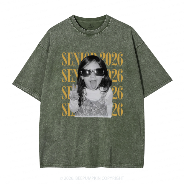Personalized Vintage Photo And Year Senior Adult Washed T-Shirts