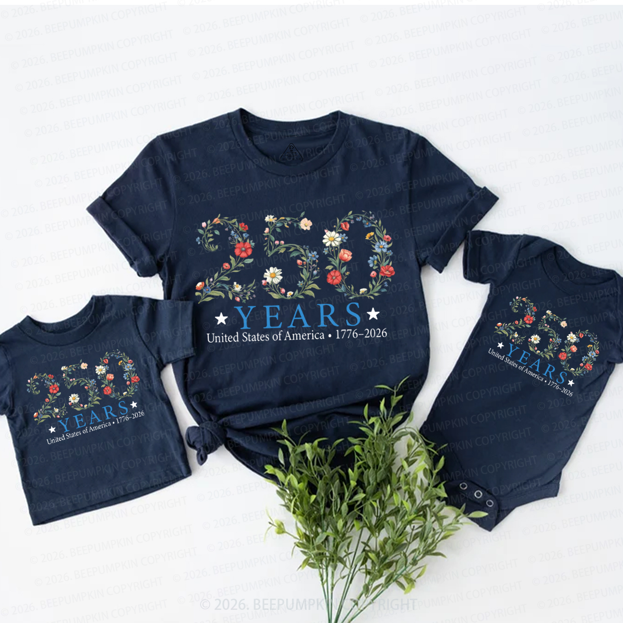 USA 250th Anniversary Floral Mom&Me Matching T-Shirts