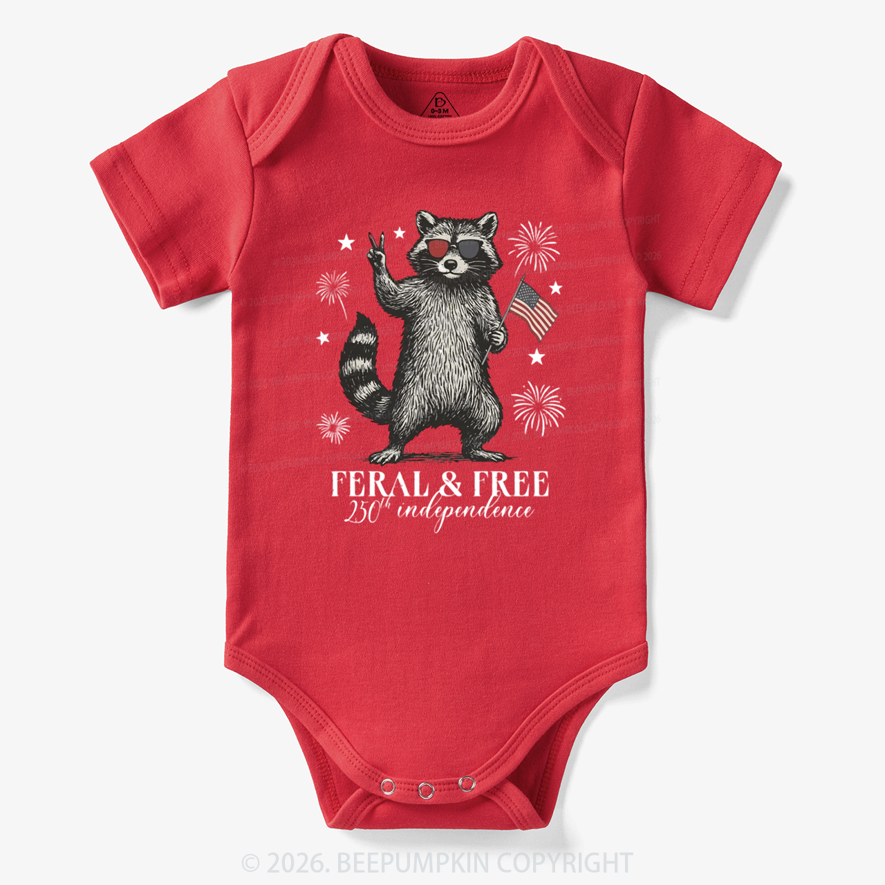 Feral but Free Patriotic Raccoon America 250th Bodysuit