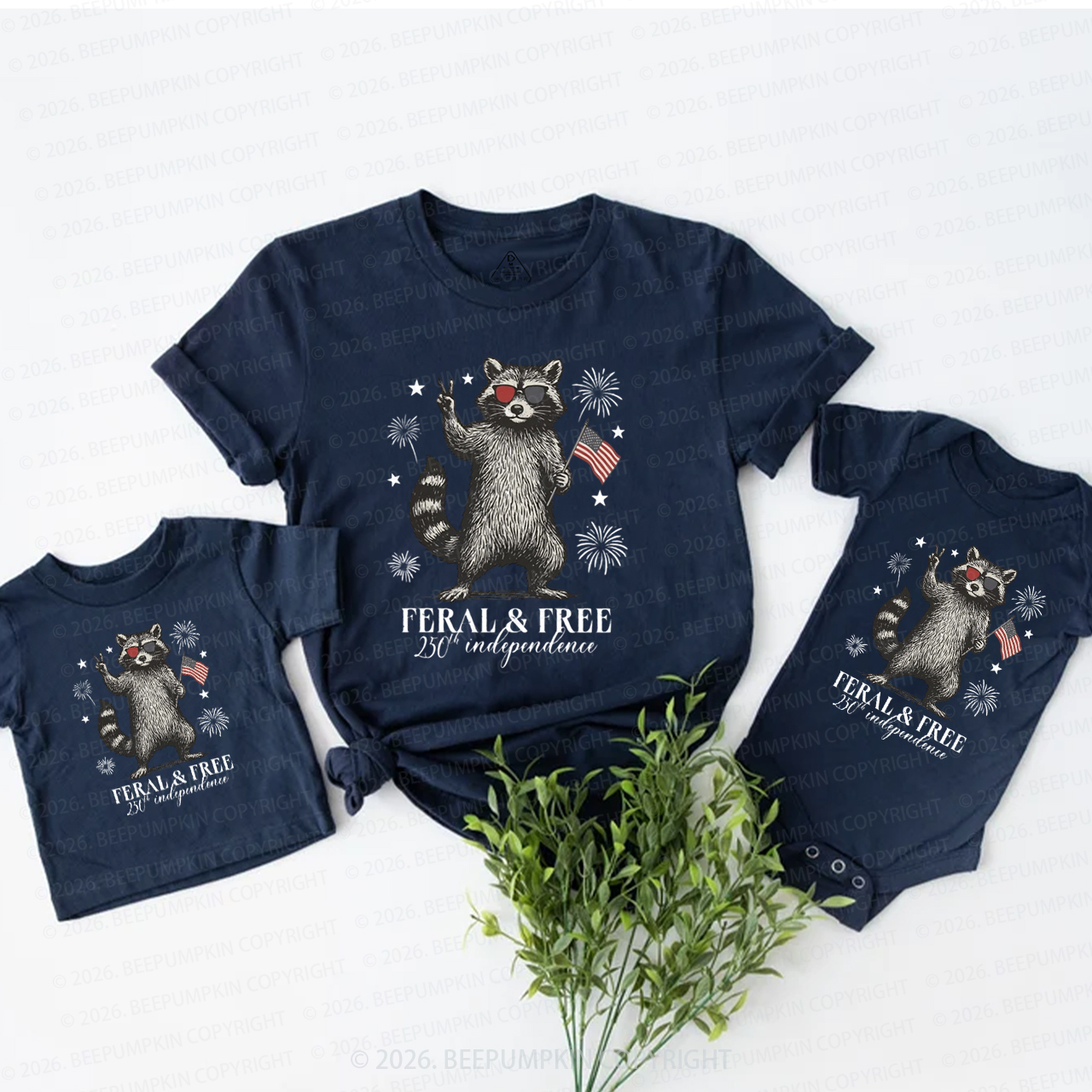 Feral but Free Patriotic Raccoon America 250th Mom&Me Matching T-Shirts