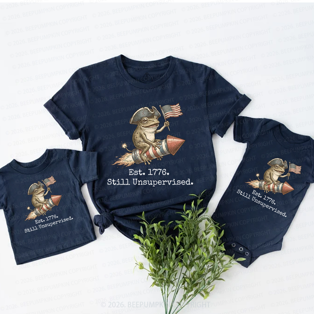 Est 1776 Funny Frog  American 250th Anniversary Mom&Me Matching T-Shirts