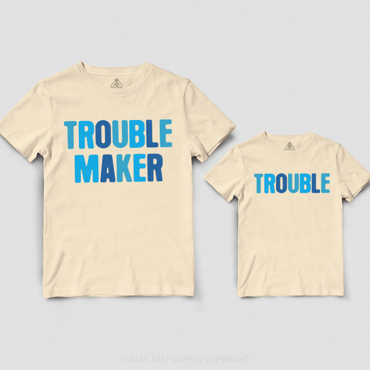 Blue Trouble Maker and Trouble Dad&Me Matching Shirts