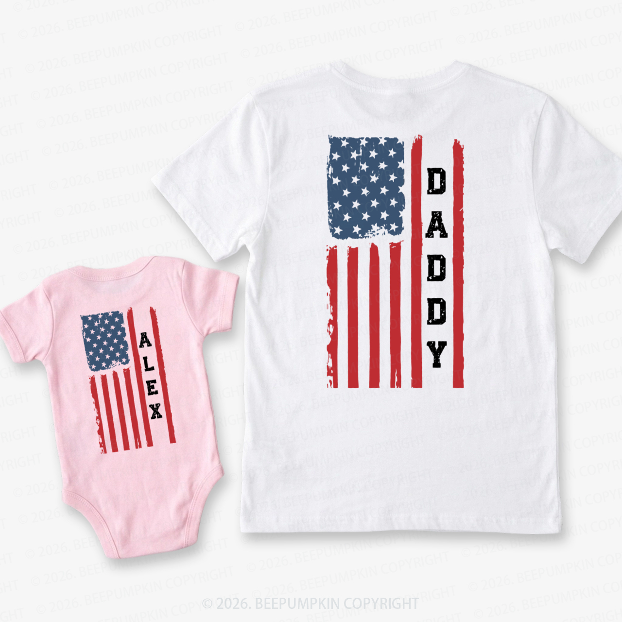 Personalized American Flag Dad&Me Matching Shirts