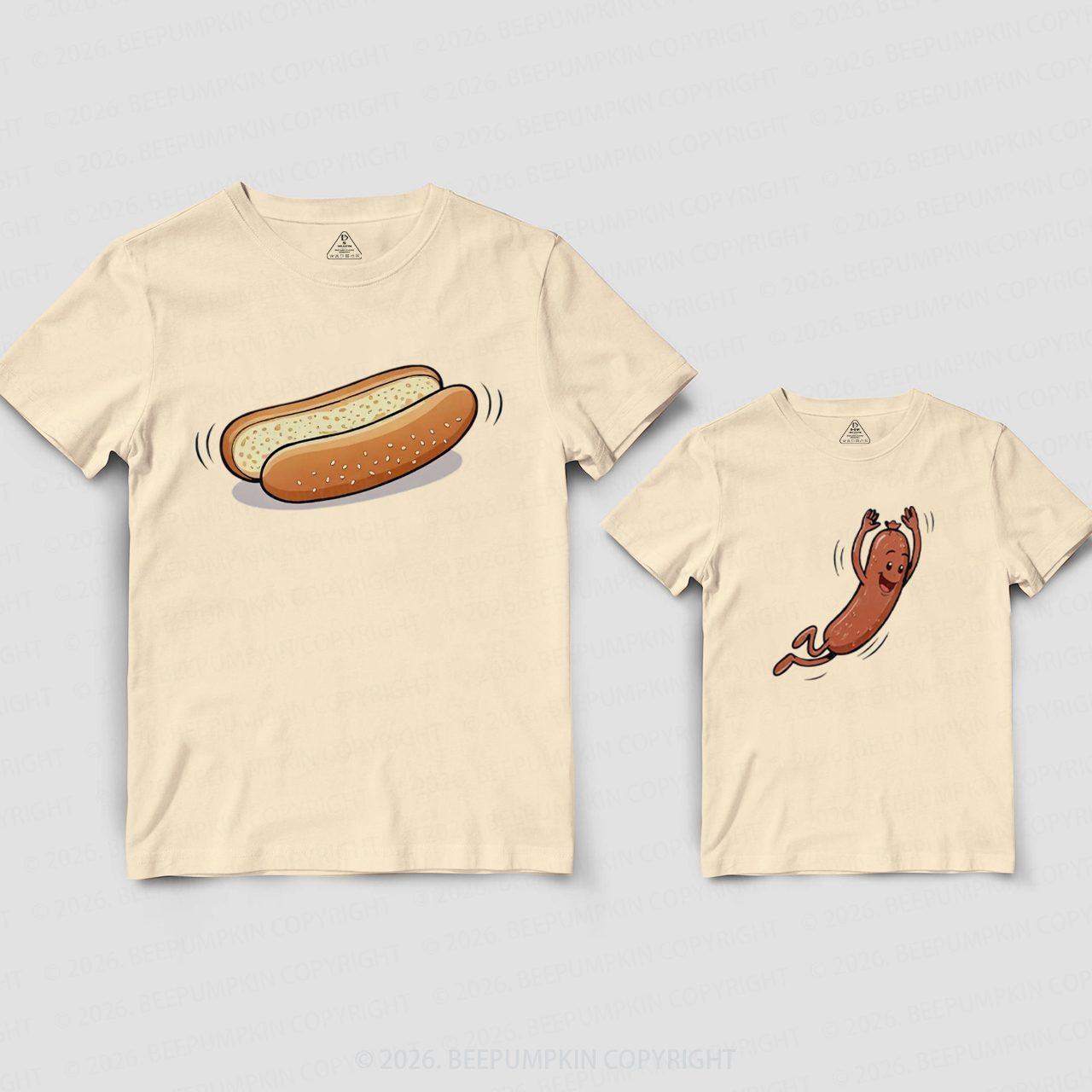 Funny Hot Dog Jumping Into Bun Dad&Me Matching Shirts