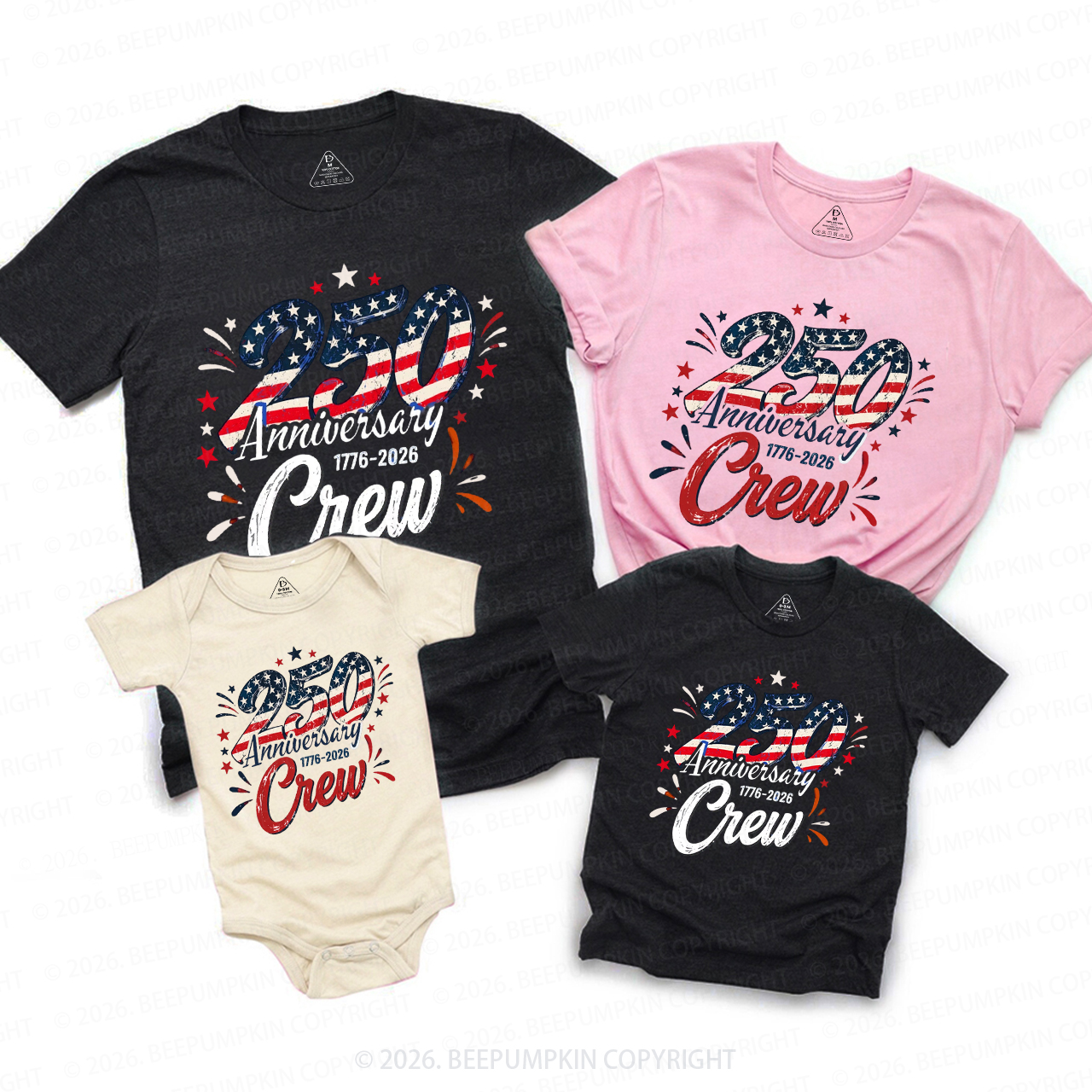 America 250th Independence Day Crew Family Matching Shirts