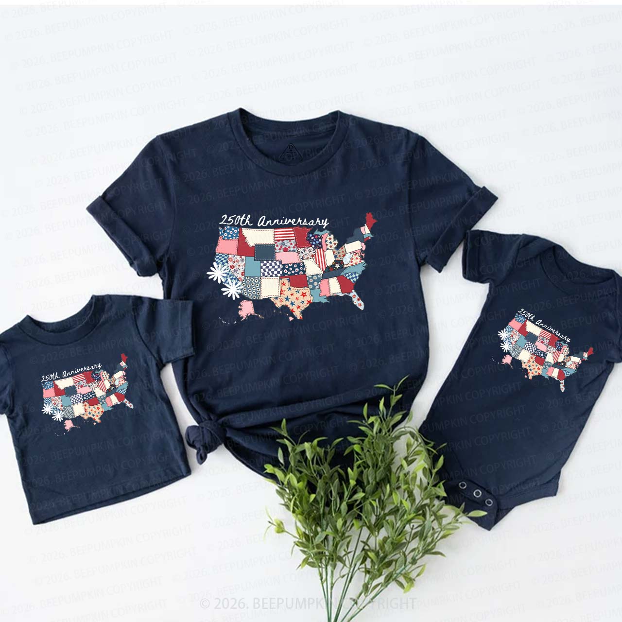 US 250 Years Patriotic Patchwork Mom&Me Matching T-Shirts