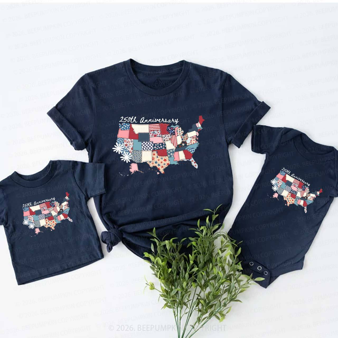 US 250 Years Patriotic Patchwork Mom&Me Matching T-Shirts
