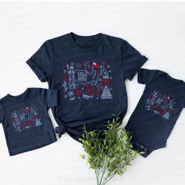 Retro Celebrate 250th Anniversary Mom&Me Matching T-Shirts