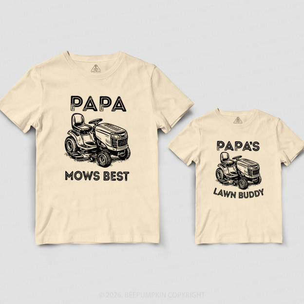 Papa Mows Best Vintage Lawn Mower Dad&Me Matching Shirts