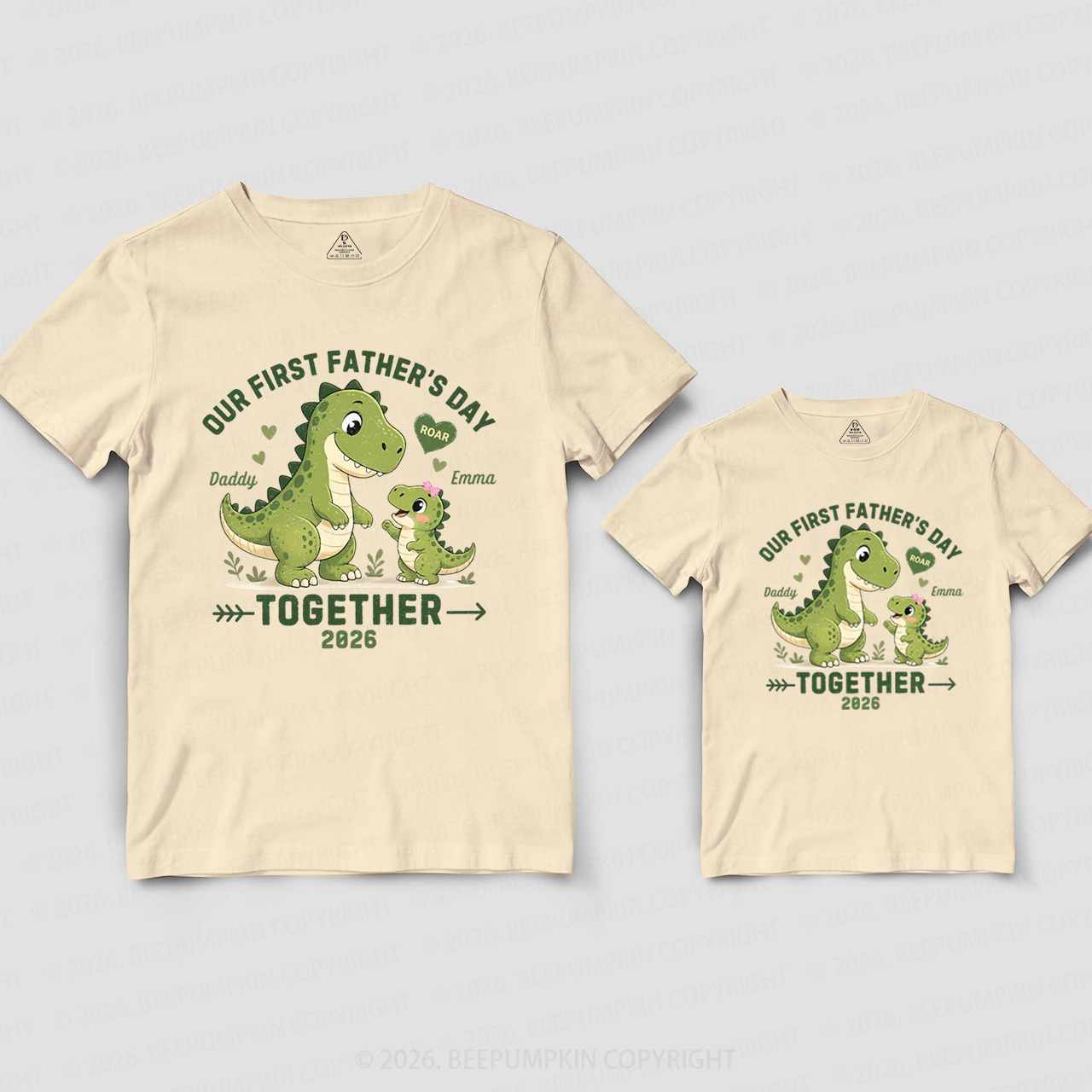 Personalized Green Dinosaur First Father's Day Dad&Me Matching Shirts