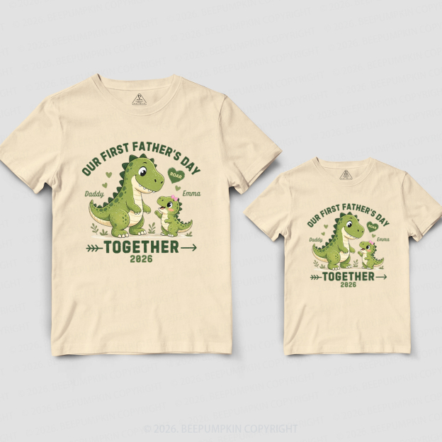 Personalized Green Dinosaur First Father's Day Dad&Me Matching Shirts