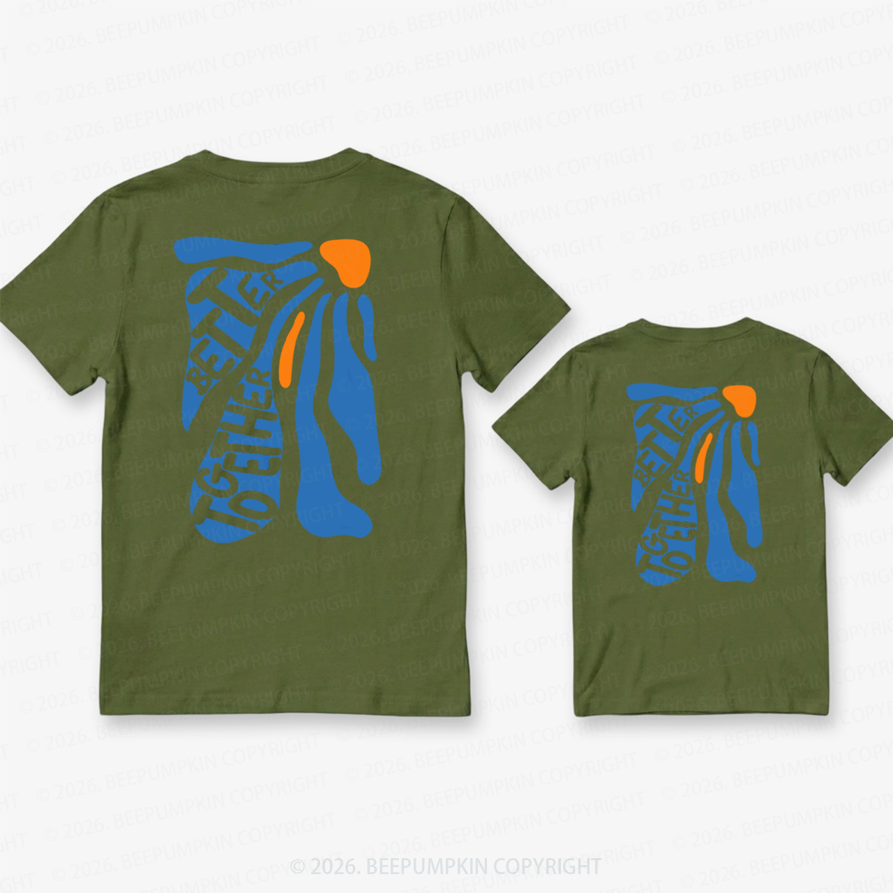 Better Together Retro Blue Floral Dad&Me Matching Shirts-Back Design