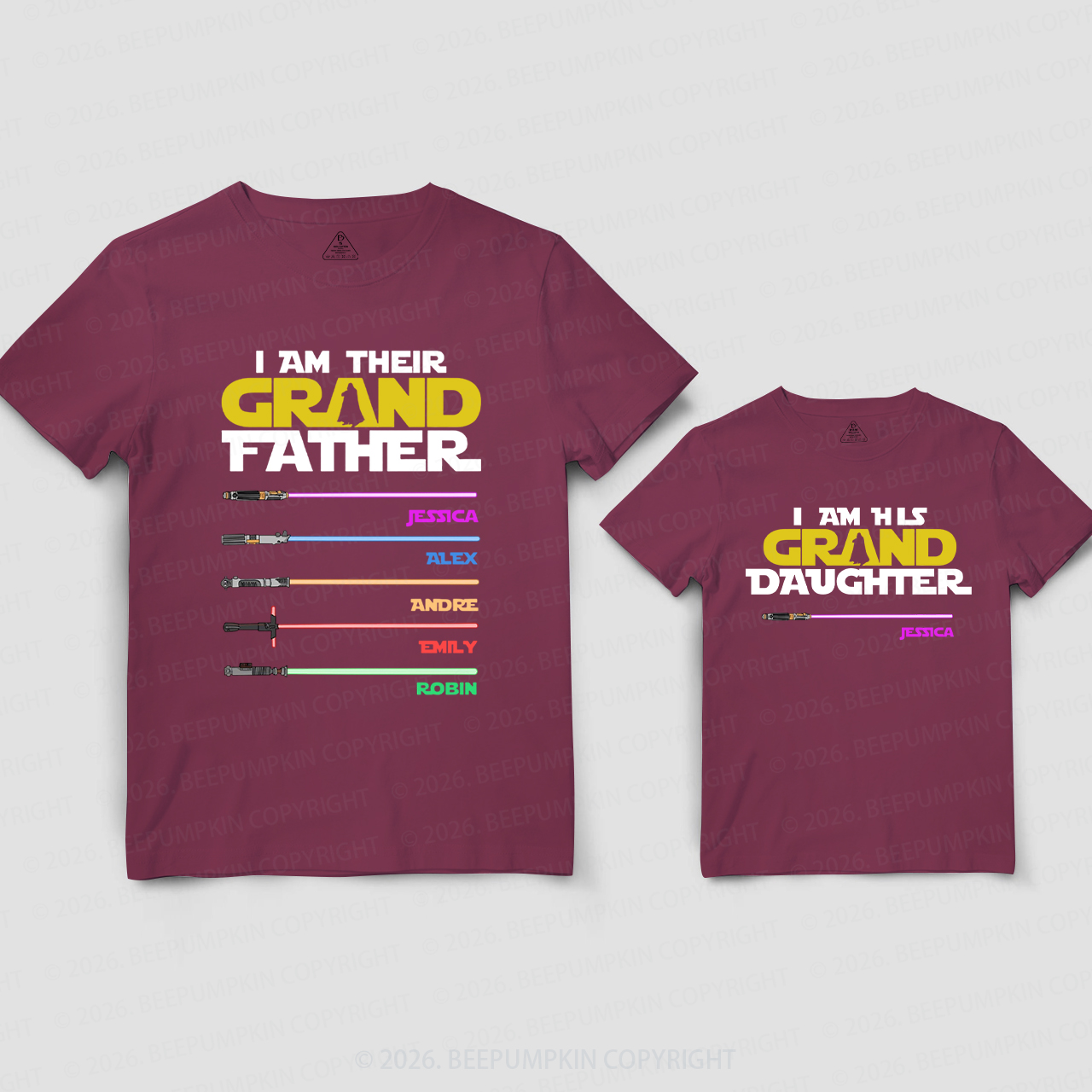 Personalized Galaxy Lightsaber With Grandkids Names Dad&Me Matching Shirts