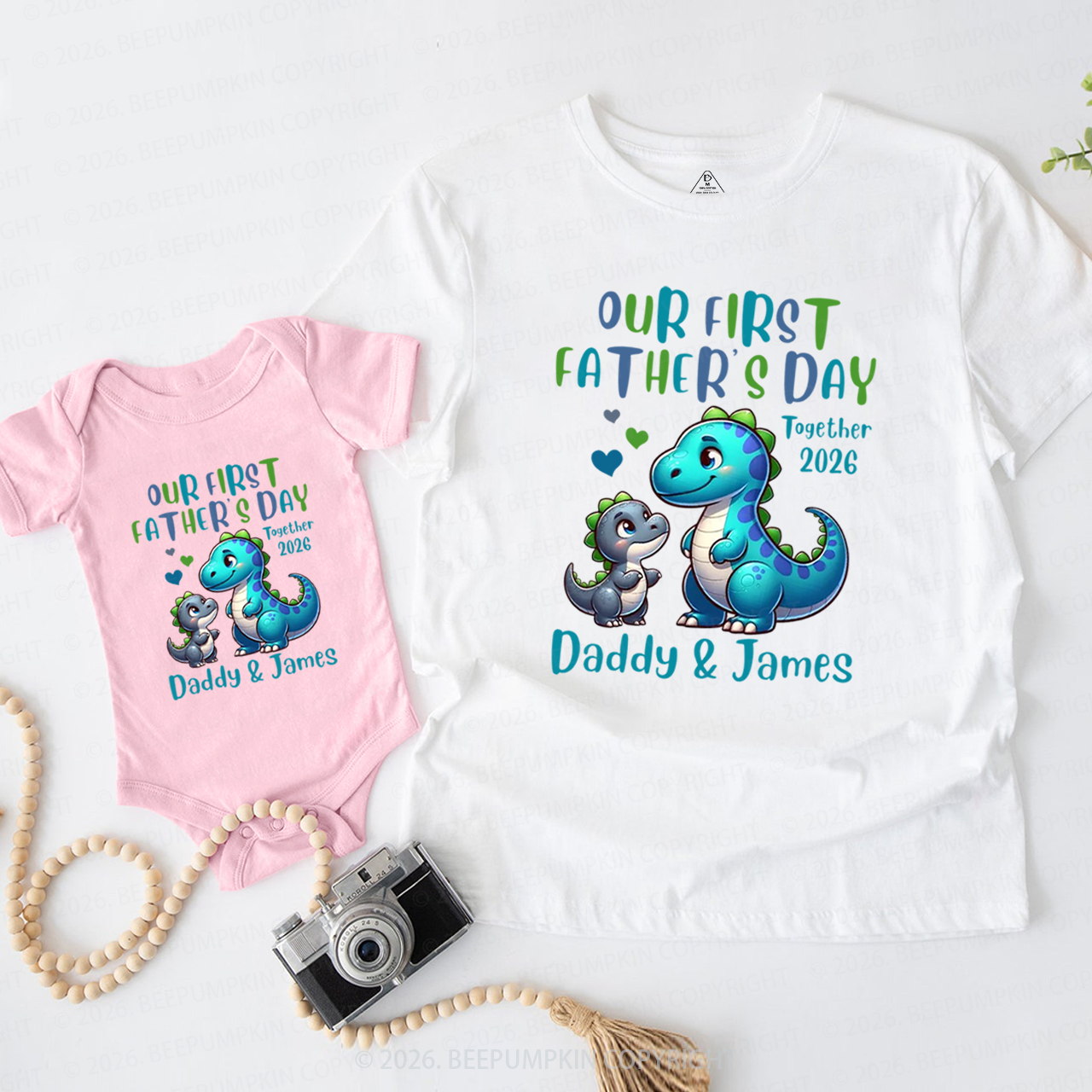 Personalized First Fathers Day Dinosaurs Dad&Me Matching Shirts