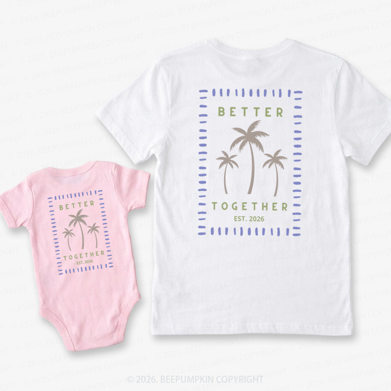 Retro Palm Trees Better Together Dad&Me Matching Shirts-Back Design