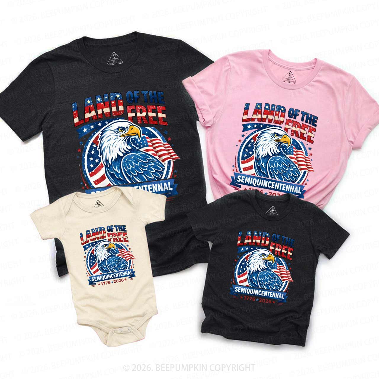 Patriotic Land Of The Free America 250 Family Matching Shirts