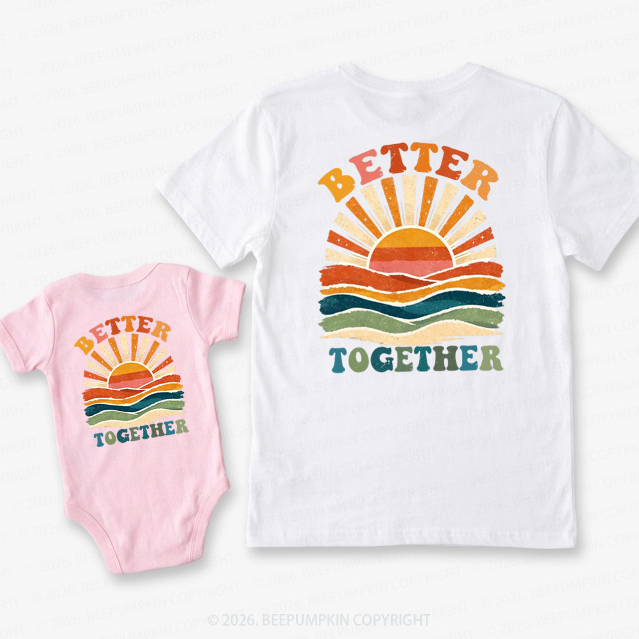 Better Together Retro Sunset Dad&Me Matching Shirts-Back Design