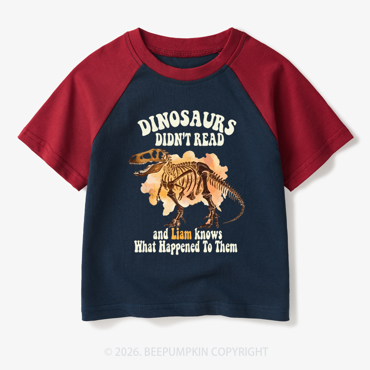 Personalized Dinosaur Skeleton Didn't Read Toddler&Kids Retro Raglan T-shirt