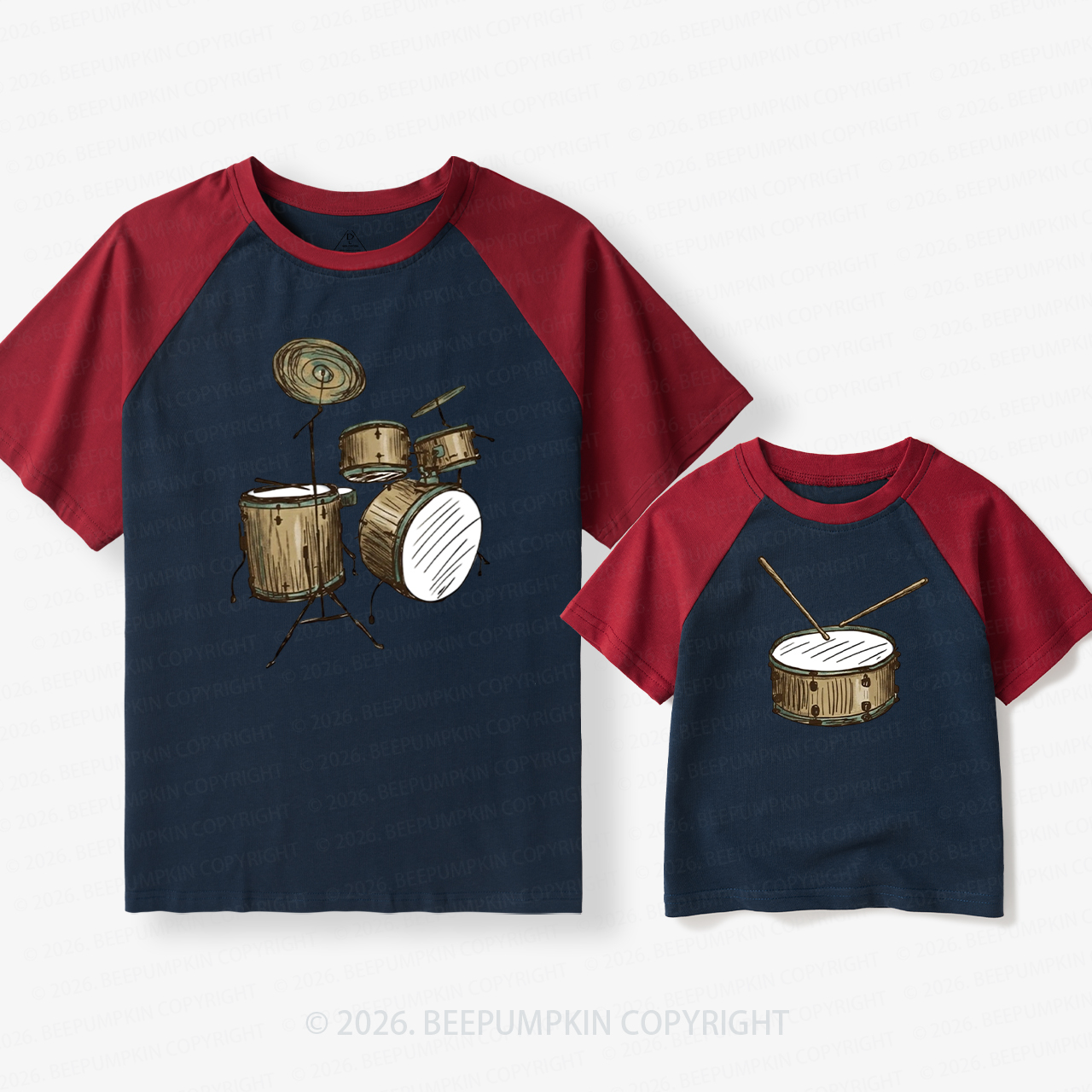 Drums & Drum Matching Dad and Me Matching Retro Raglan T-shirt