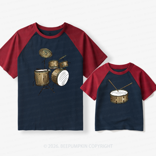 Drums & Drum Matching Dad and Me Matching Retro Raglan T-shirt
