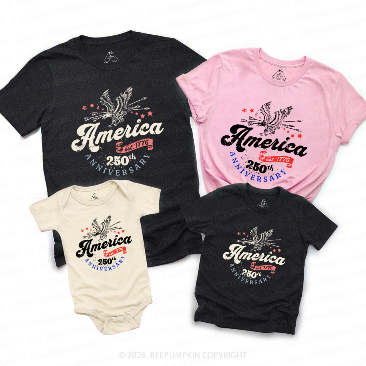 250th Anniversary USA Retro 4th of July Family Matching Shirts