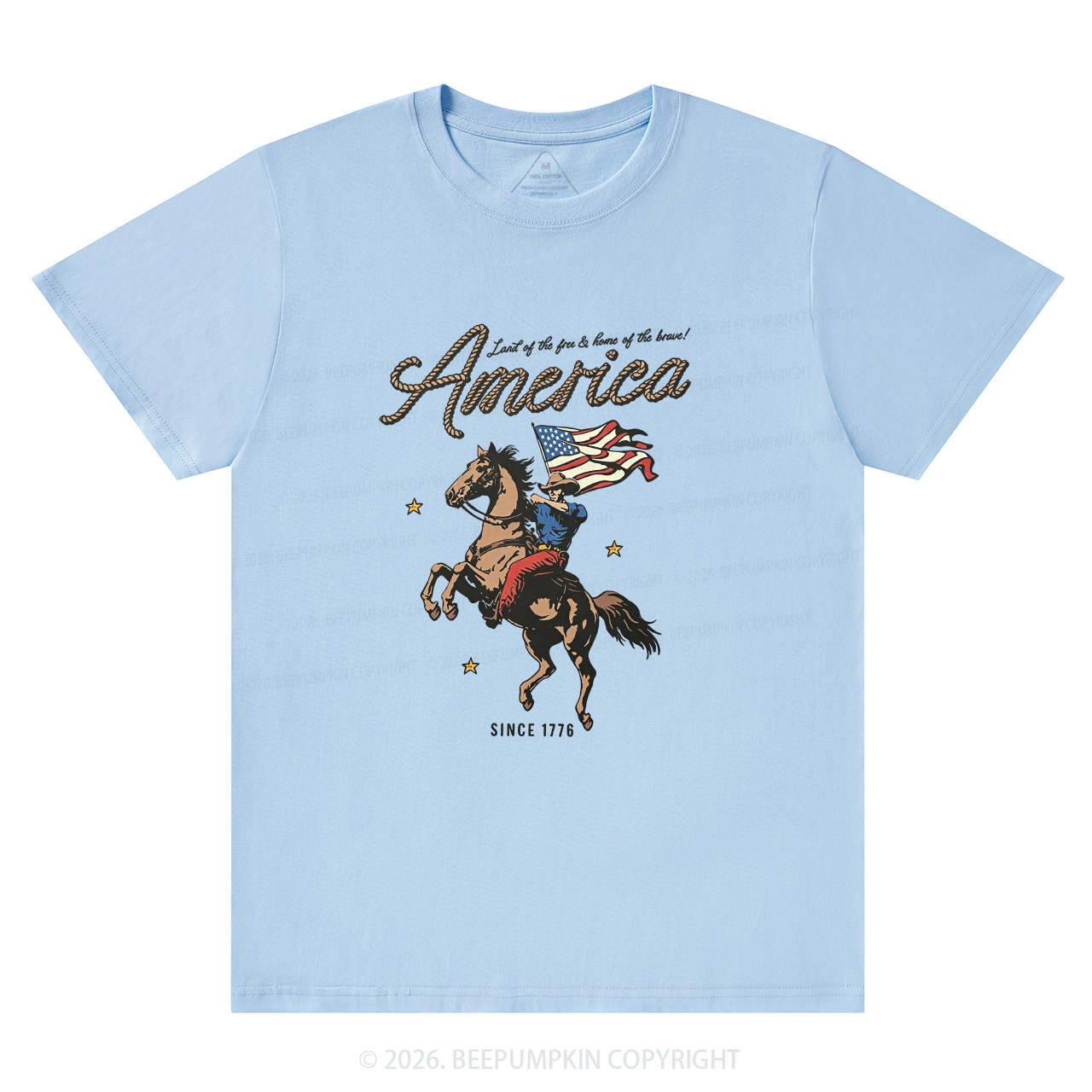 Western Cowboy Waving American Flag Retro T-Shirts