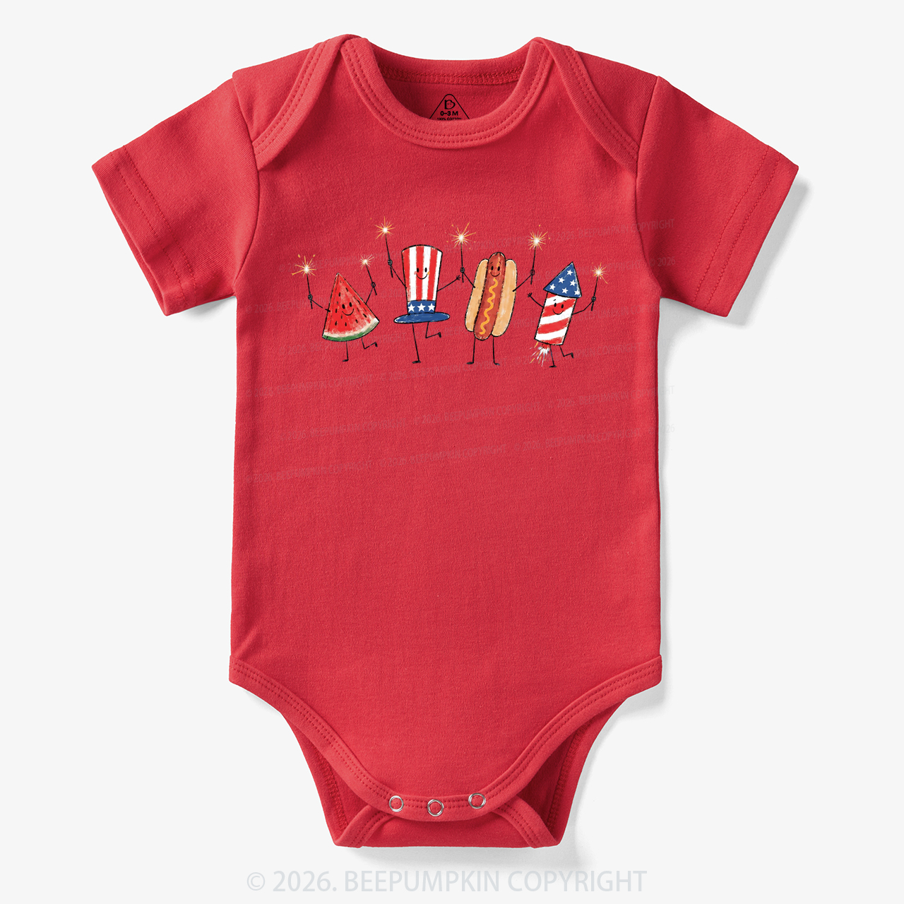 Patriotic Watermelon Hotdog Firework American Bodysuit