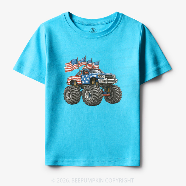4th Of July Monster Truck American Flag Toddler&Kid's Tees