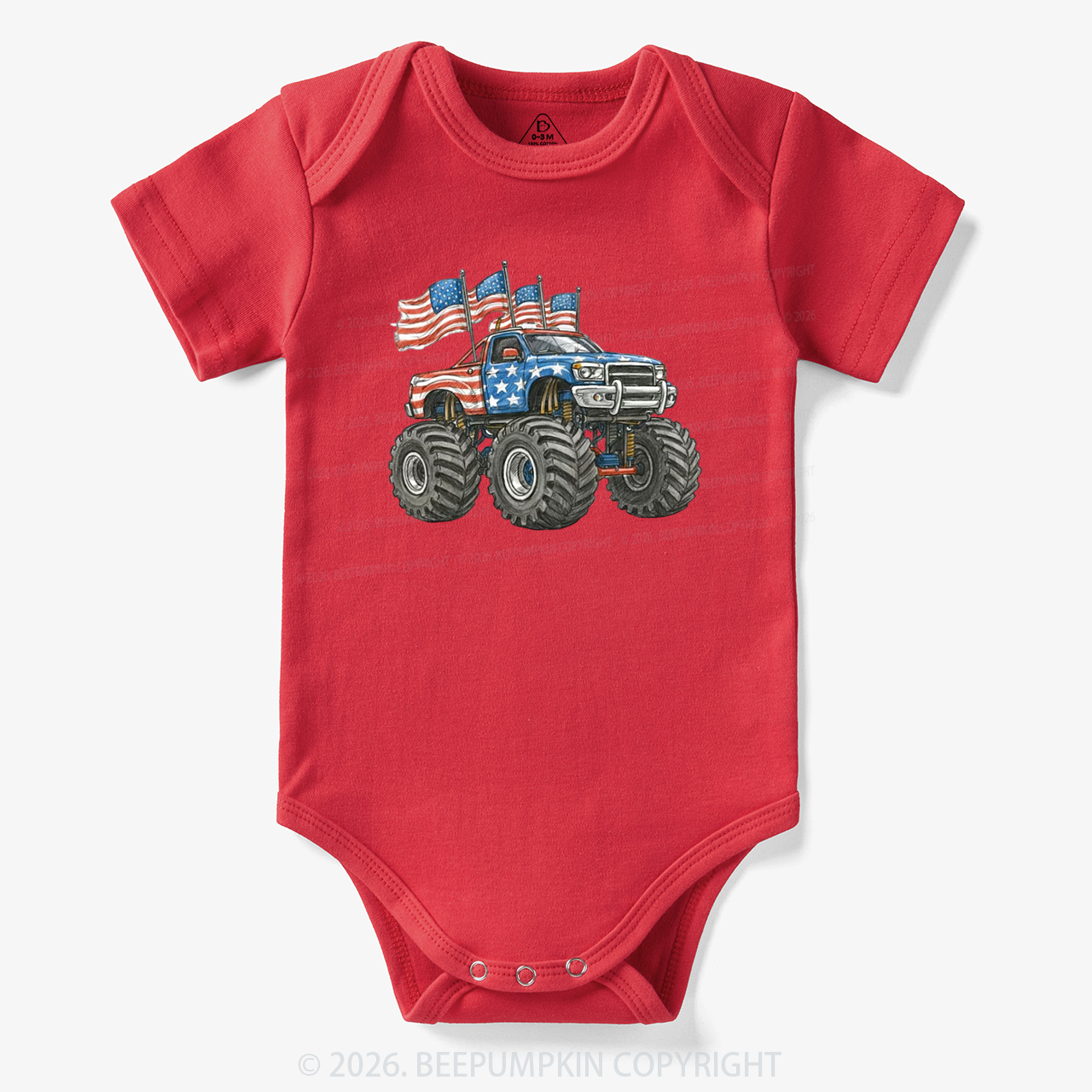 4th Of July Monster Truck American Flag Bodysuit