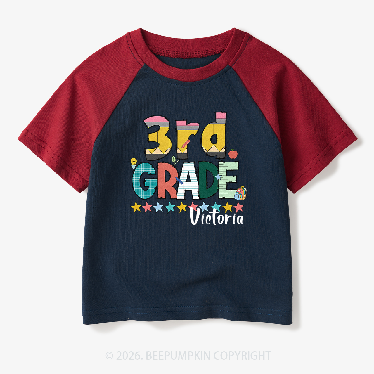 Personalized Pencil Letter Grade Toddler&Kids Retro Raglan T-shirt