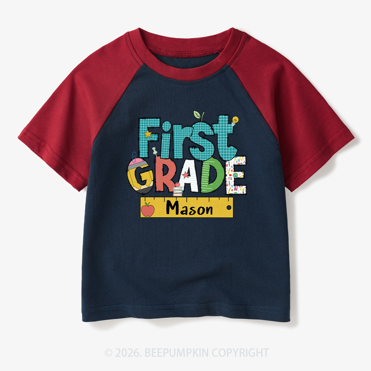 Personalized Letter Grade Toddler&Kids Retro Raglan T-shirt