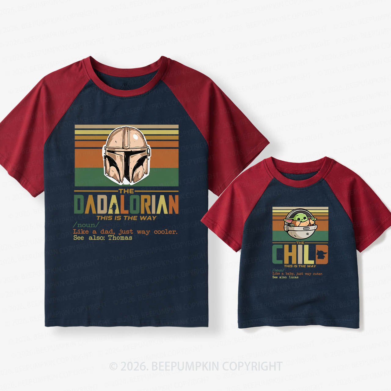 Personalized Cosmic Protector and Little Sidekick Family Matching Retro Raglan T-shirt