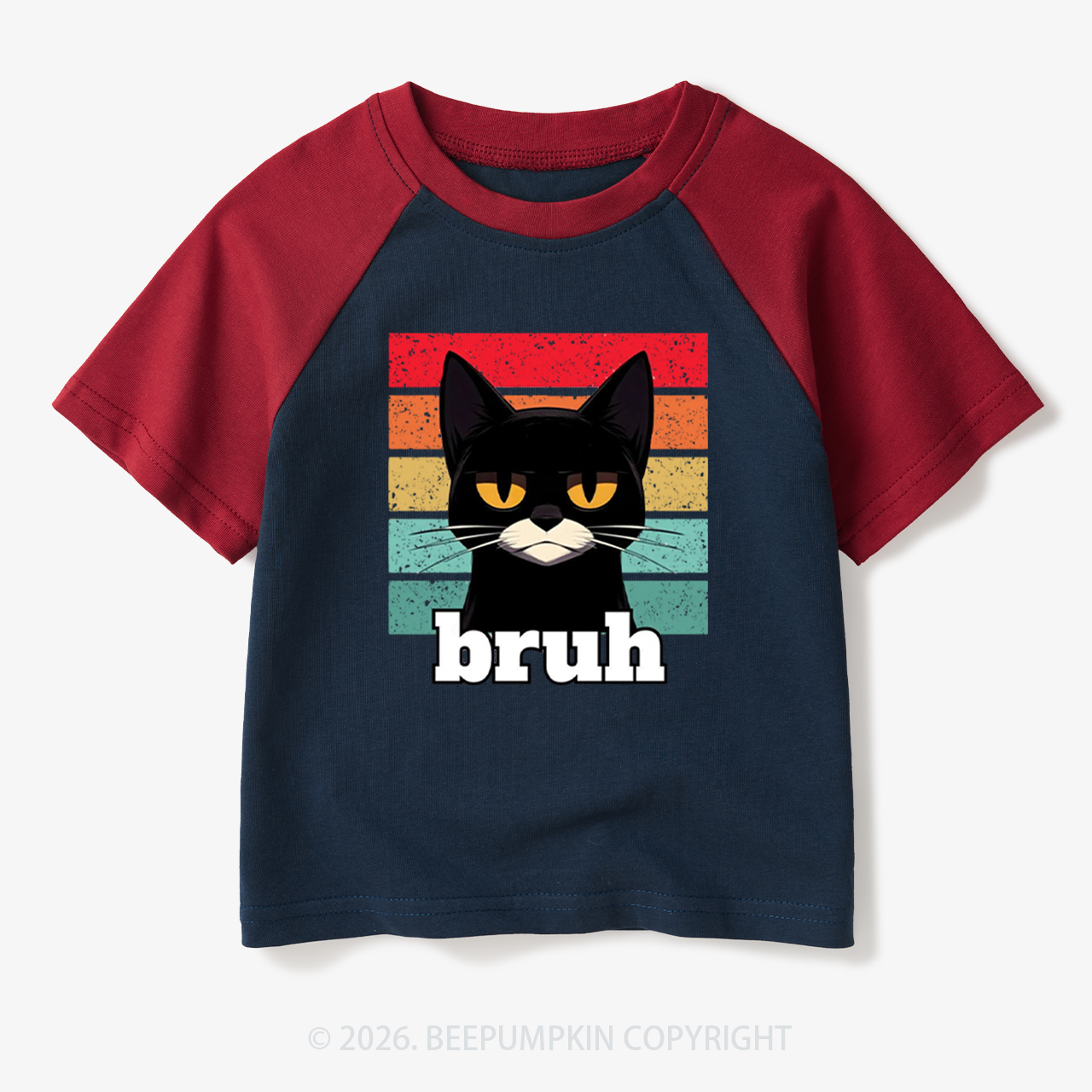 Bruh Cat Funny Back to School Toddler&Kids Retro Raglan T-shirt