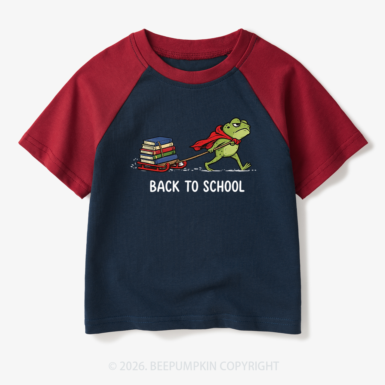 Grumpy Frog Pulling Books Funny Back To School Toddler&Kids Retro Raglan T-shirt