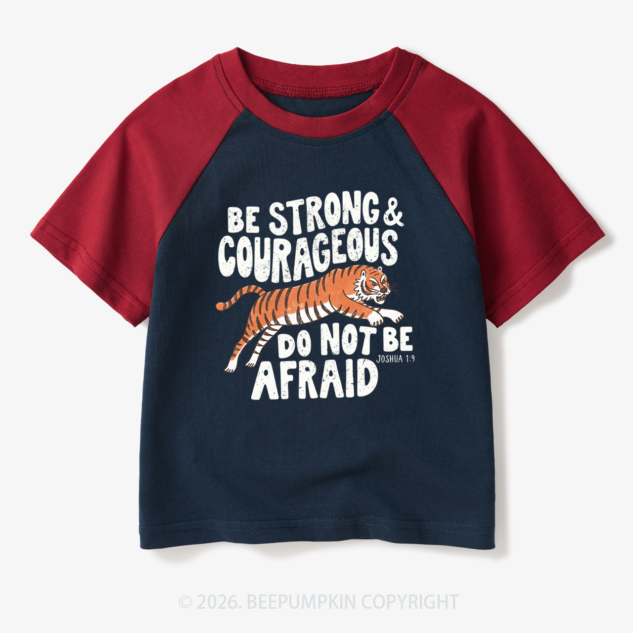 Be Strong Courageous Do Not Be Afraid Tiger Toddler&Kids Retro Raglan T-shirt