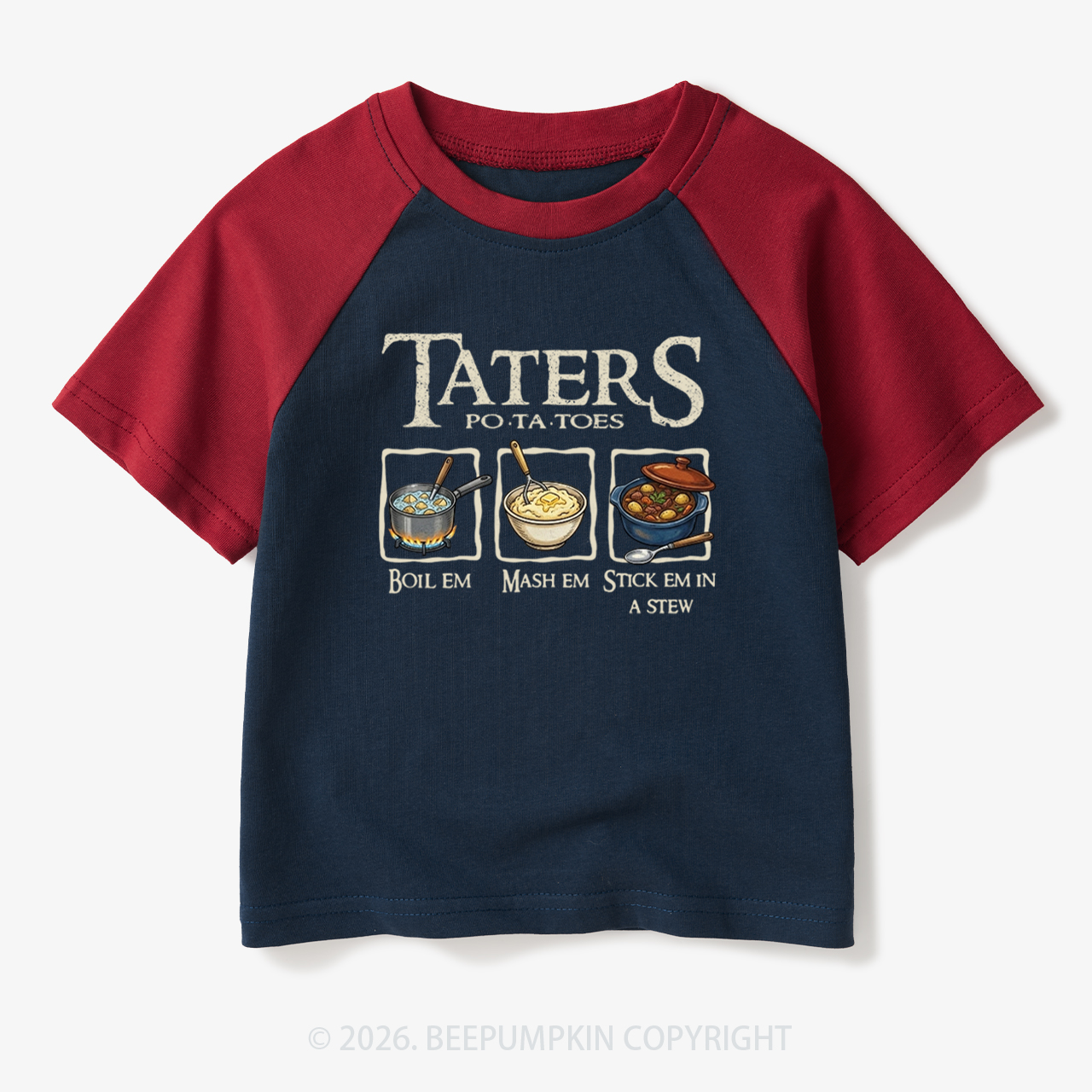 Taters Potatoes Funny Toddler&Kids Retro Raglan T-shirt