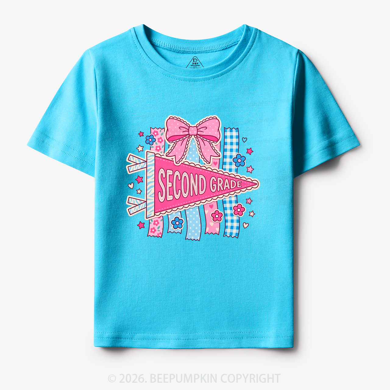 Personalized Pink Bow Pennant Back To School Toddler&Kid's Tees