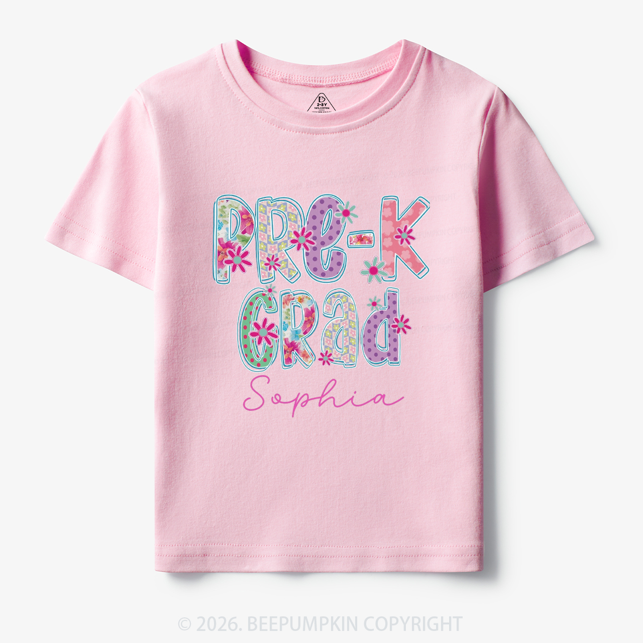 Personalized Name Sparkle Floral Pre‑K Grad Toddler&Kid's Tees