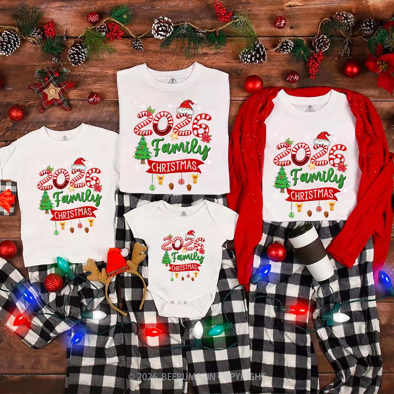 2026 Light Tree Christmas Shirt Family Matching T-Shirts