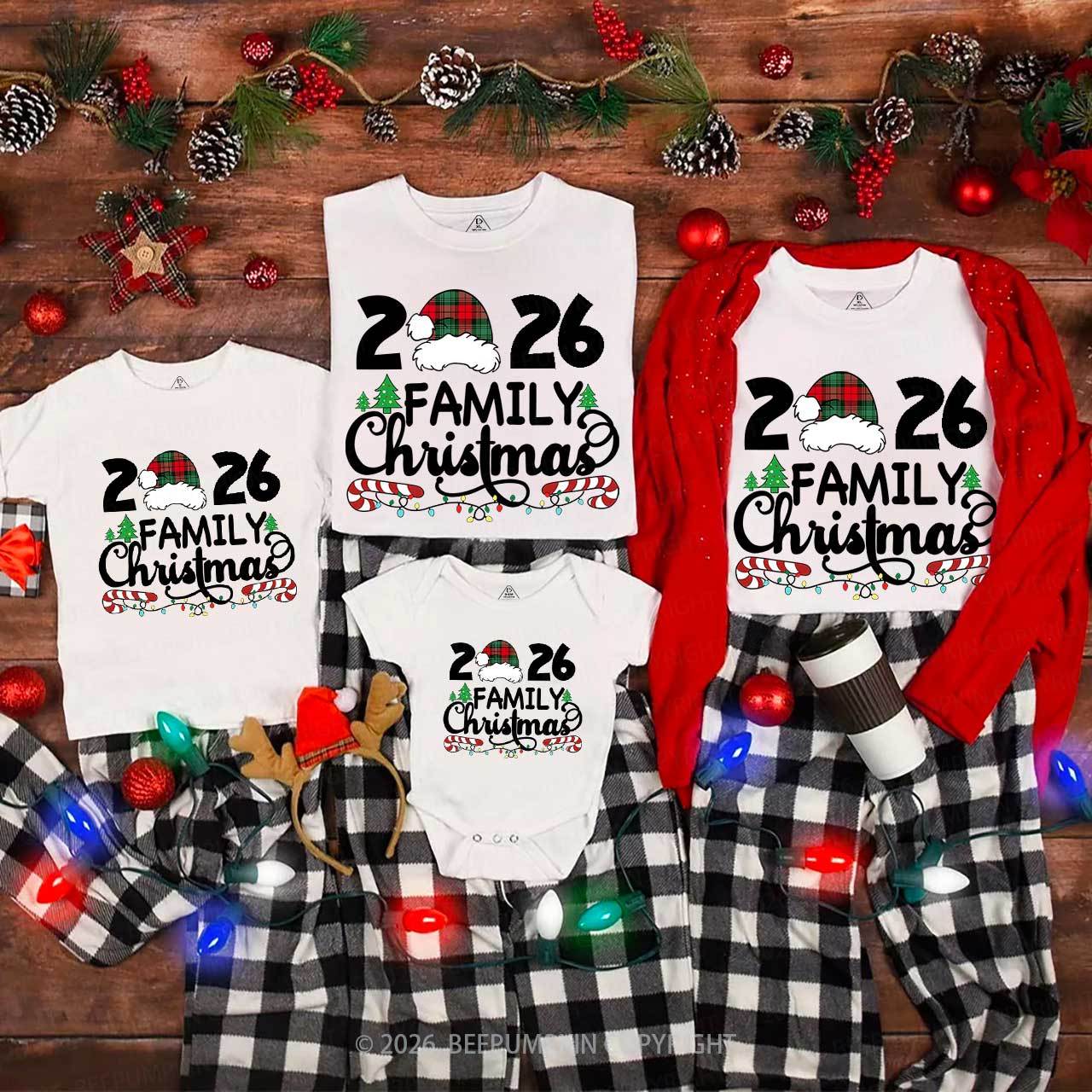 Family Christmas 2026 Plaid Hat Matching T-Shirts Beepumpkin