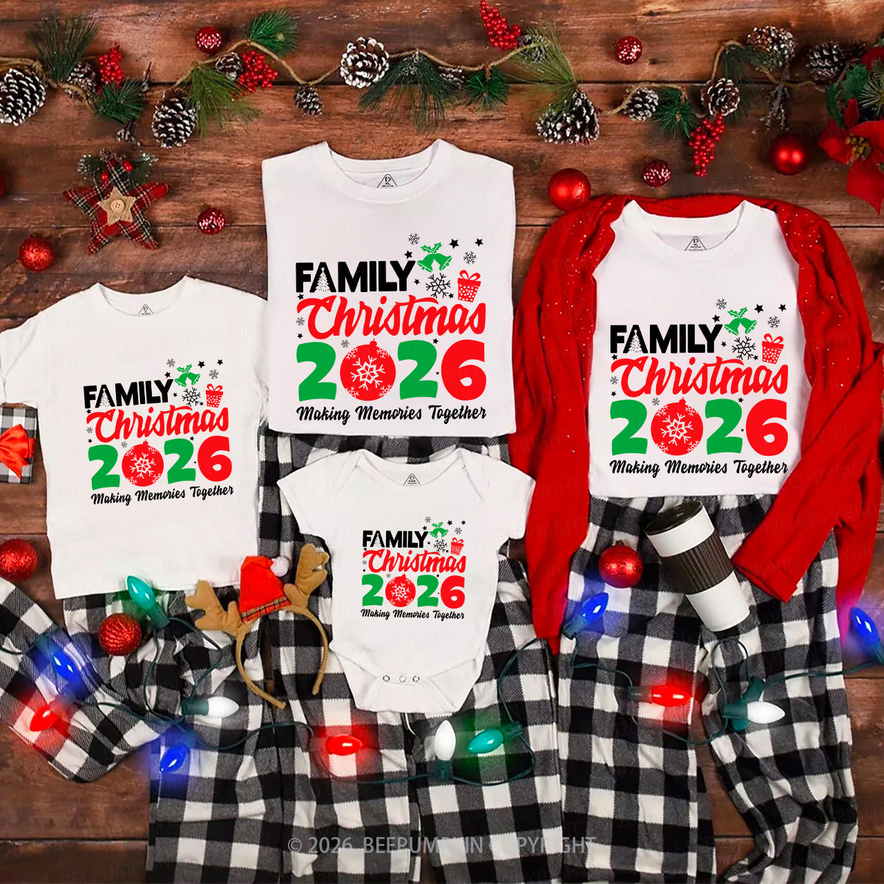 Personalized Christmas 2026 Family Matching T-Shirts Beepumpkin