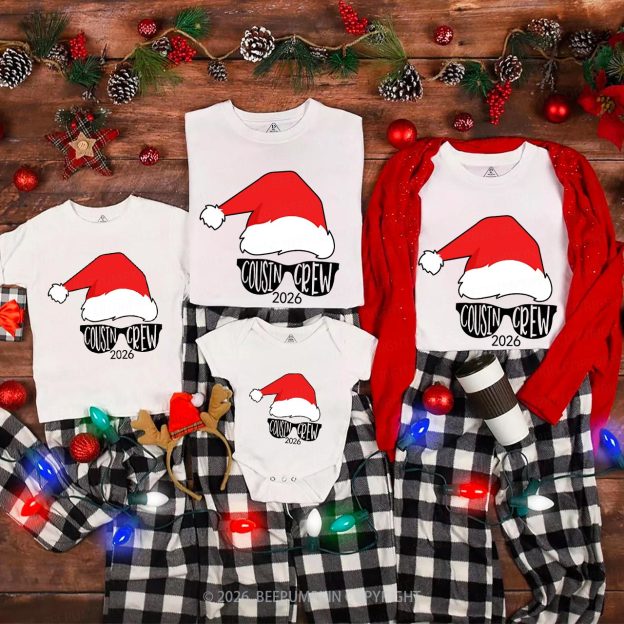 2026 Cousin Crew Red Santa Hat Christmas Matching Tees For Family Beepumpkin