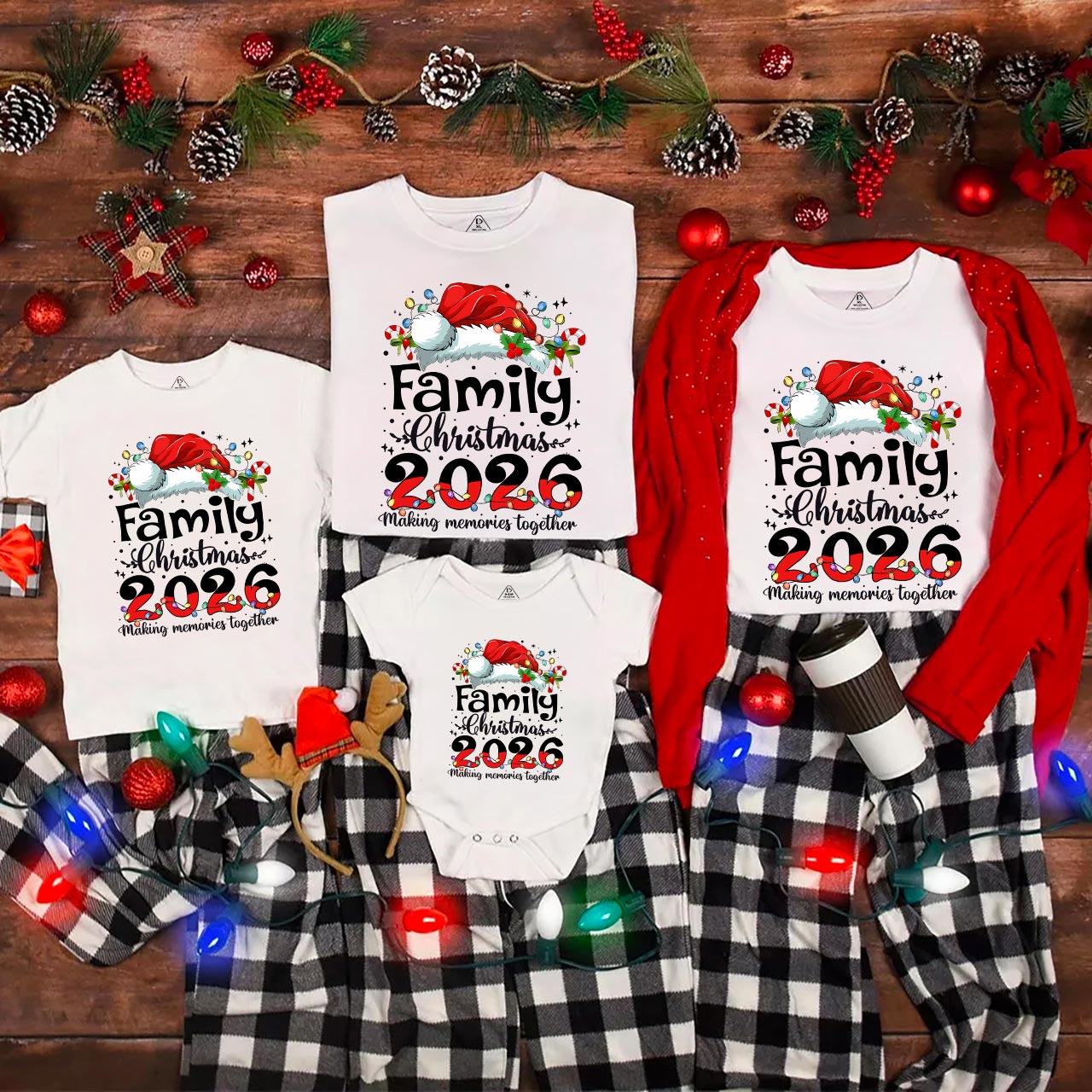 2026 Merry Christmas with colorful lights Family Matching T-Shirts Beepumpkin