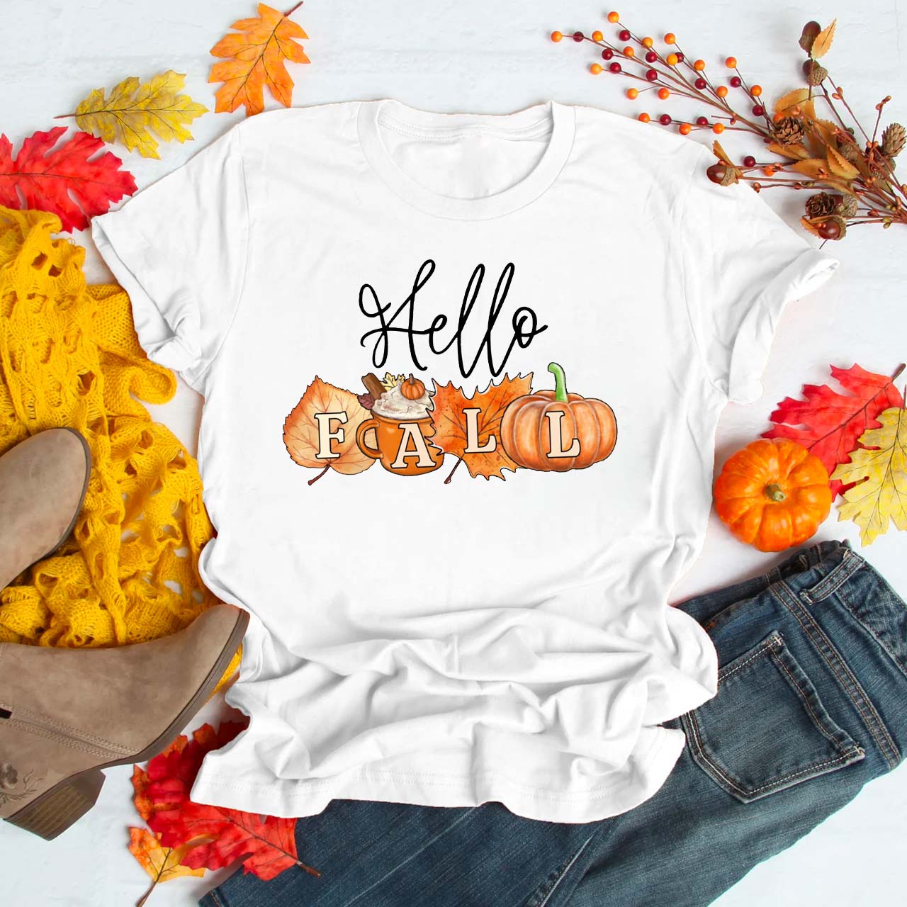 Hello Fall Pumpkin Shirts For Her