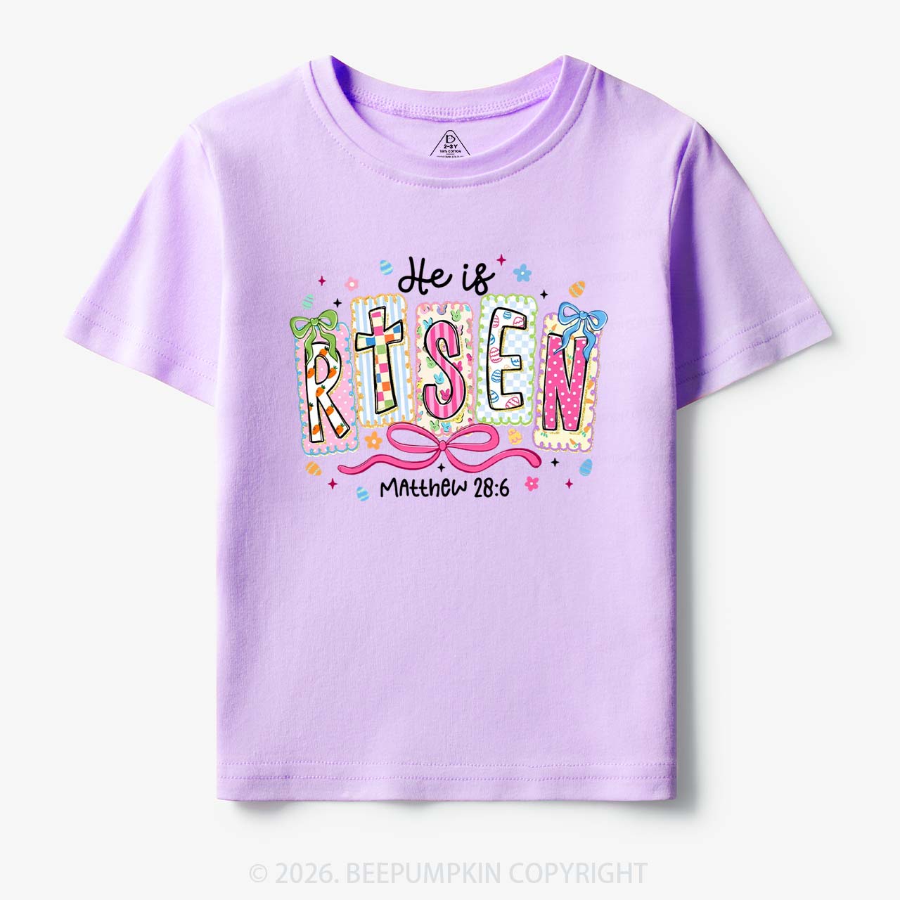 Easter Bow Lettering He Is Risen Toddler&Kids Tees