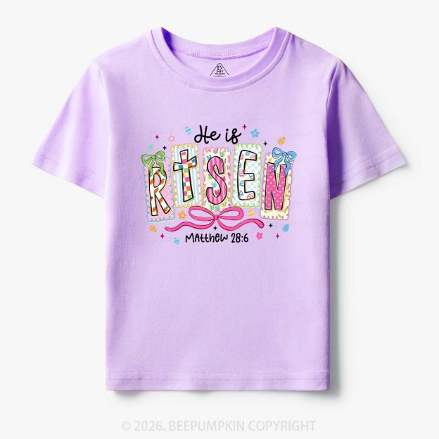 Easter Bow Lettering He Is Risen Toddler&Kids Tees